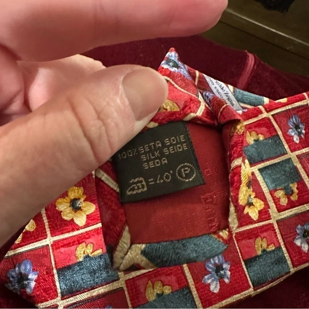 Ermenegildo Zegna Tie Red and Yellow Silk Floral 4” Wide